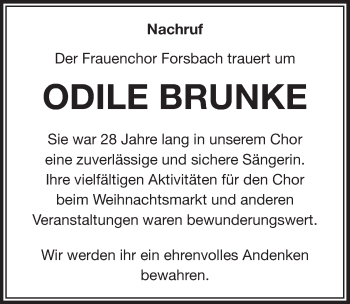 Anzeige von Odile Brunke von  Bergisches Handelsblatt 
