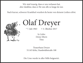 Anzeige von Olaf Dreyer von  Kölner Wochenspiegel 