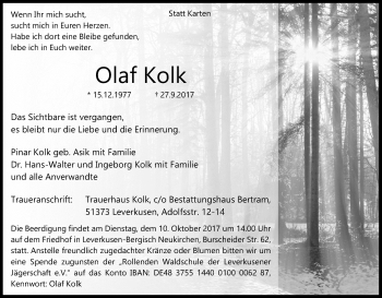 Anzeige von Olaf Kolk von Kölner Stadt-Anzeiger / Kölnische Rundschau / Express