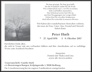 Anzeige von Peter Huth von  Werbepost 