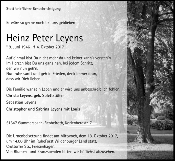 Anzeige von Peter Leyens von Kölner Stadt-Anzeiger / Kölnische Rundschau / Express