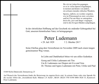 Anzeige von Peter Ludemann von Kölner Stadt-Anzeiger / Kölnische Rundschau / Express