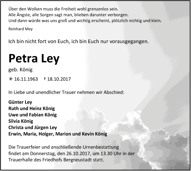  Traueranzeige für Petra Ley vom 25.10.2017 aus  Anzeigen Echo 