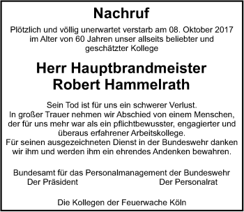 Anzeige von Robert Hammelrath von   Mülheimer  Wochenende   