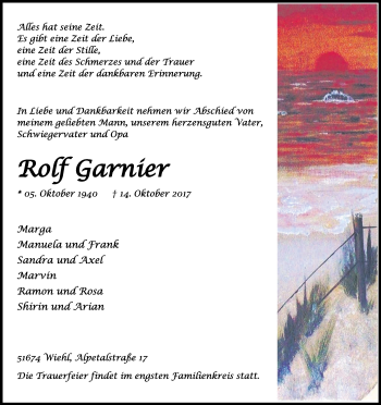 Anzeige von Rolf Garnier von Kölner Stadt-Anzeiger / Kölnische Rundschau / Express