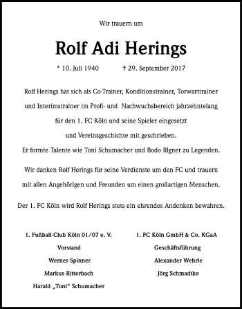 Anzeige von Rolf Herings von Kölner Stadt-Anzeiger / Kölnische Rundschau / Express
