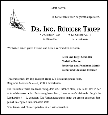 Anzeige von Rüdiger Trupp von Kölner Stadt-Anzeiger / Kölnische Rundschau / Express
