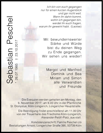 Anzeige von Sebastian Peschel von Kölner Stadt-Anzeiger / Kölnische Rundschau / Express