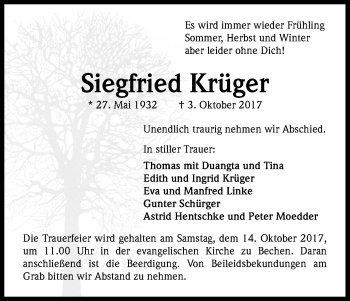 Anzeige von Siegfried Krüger von Kölner Stadt-Anzeiger / Kölnische Rundschau / Express