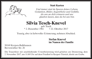Anzeige von Silvia Tesch-Knevel von  Sonntags-Post 