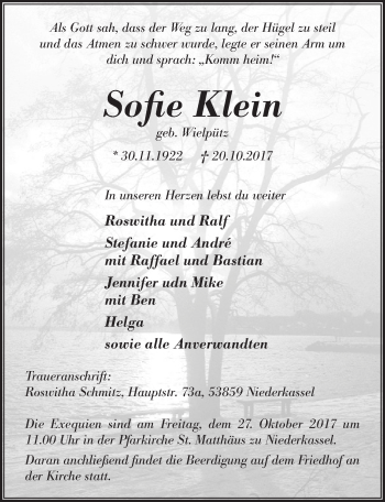 Anzeige von Sofie Klein von  Extra Blatt 