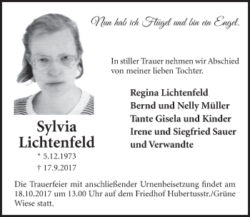 Anzeige von Sylvia Lichtenfeld von  Schlossbote/Werbekurier 