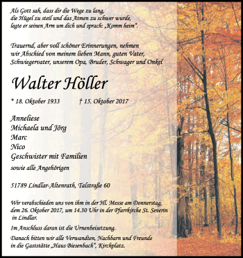Anzeige von Walter Höller von Kölner Stadt-Anzeiger / Kölnische Rundschau / Express