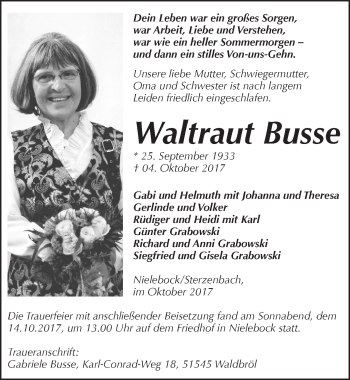 Anzeige von Waltraut Busse von  Lokalanzeiger 