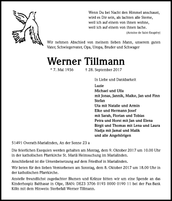Anzeige von Werner Tillmann von Kölner Stadt-Anzeiger / Kölnische Rundschau / Express
