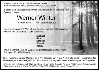 Anzeige von Werner Winter von Kölner Stadt-Anzeiger / Kölnische Rundschau / Express