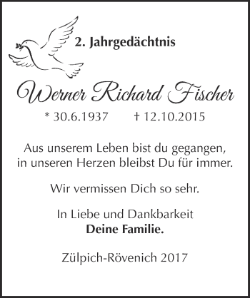Anzeige von Werner Richard Fischer von  Blickpunkt Euskirchen 