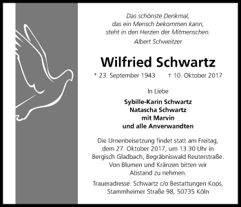 Anzeige von Wilfried Schwartz von Kölner Stadt-Anzeiger / Kölnische Rundschau / Express