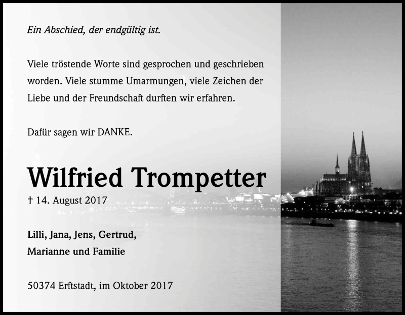  Traueranzeige für Wilfried Trompetter vom 21.10.2017 aus Kölner Stadt-Anzeiger / Kölnische Rundschau / Express