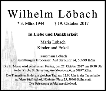 Anzeige von Wilhelm Löbach von Kölner Stadt-Anzeiger / Kölnische Rundschau / Express