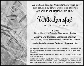 Anzeige von Willi Lamsfuß von Kölner Stadt-Anzeiger / Kölnische Rundschau / Express