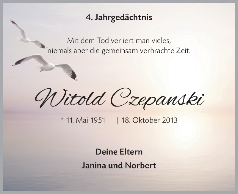  Traueranzeige für Witold Czepanski vom 21.10.2017 aus  Leverkusener Wochenende 
