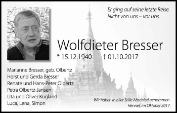 Anzeige von Wolfdieter Bresser von Kölner Stadt-Anzeiger / Kölnische Rundschau / Express