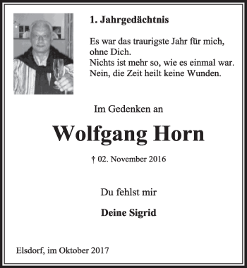 Anzeige von Wolfgang  Horn von  Sonntags-Post 