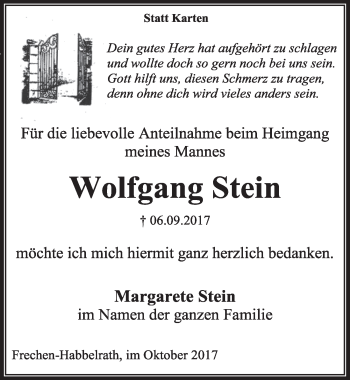 Anzeige von Wolfgang Stein von  Sonntags-Post 