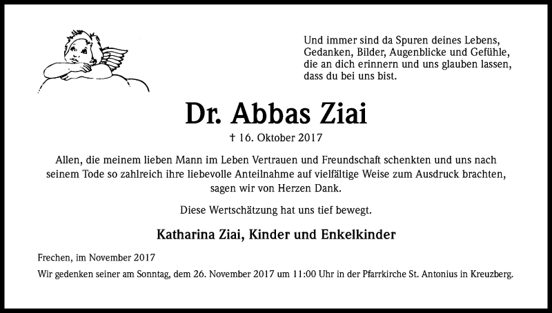  Traueranzeige für Abbas Ziai vom 24.11.2017 aus Kölner Stadt-Anzeiger / Kölnische Rundschau / Express