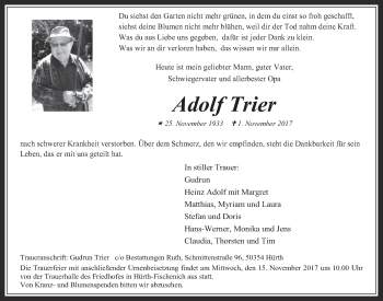 Anzeige von Adolf Trier von  Wochenende 