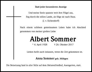 Anzeige von Albert Sommer von Kölner Stadt-Anzeiger / Kölnische Rundschau / Express