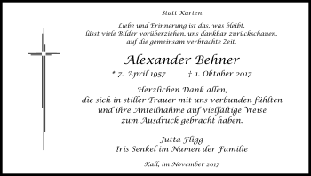 Anzeige von Alexander Behner von Kölner Stadt-Anzeiger / Kölnische Rundschau / Express