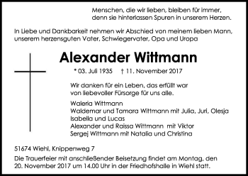 Anzeige von Alexander Wittmann von Kölner Stadt-Anzeiger / Kölnische Rundschau / Express