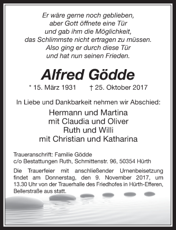 Anzeige von Alfred Gödde von  Wochenende 