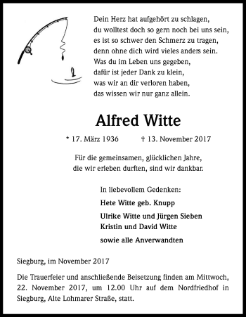 Anzeige von Alfred Witte von Kölner Stadt-Anzeiger / Kölnische Rundschau / Express