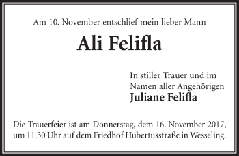 Anzeige von Ali Felifla von  Schlossbote/Werbekurier 