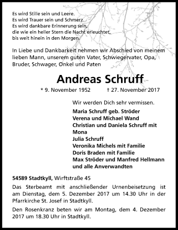 Anzeige von Andreas Schruff von Kölner Stadt-Anzeiger / Kölnische Rundschau / Express