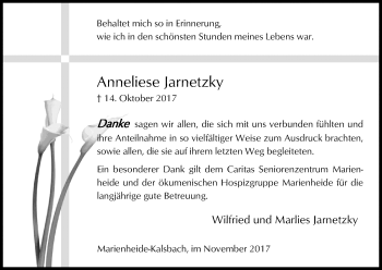 Anzeige von Anneliese Jarnetzky von Kölner Stadt-Anzeiger / Kölnische Rundschau / Express