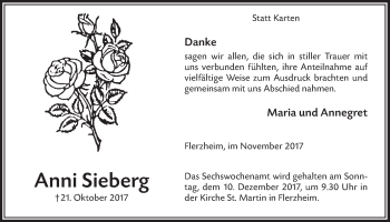 Anzeige von Anni Sieberg von  Schaufenster/Blickpunkt 