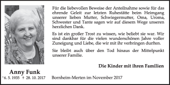 Anzeige von Anny Funk von  Schlossbote/Werbekurier 