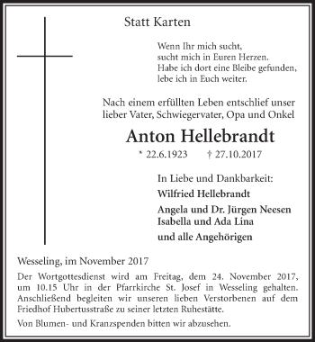 Anzeige von Anton Hellebrandt von  Schlossbote/Werbekurier 