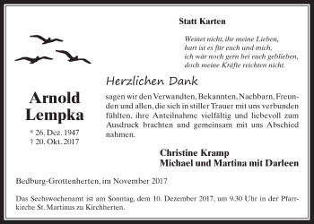 Anzeige von Arnold Lempka von  Werbepost 