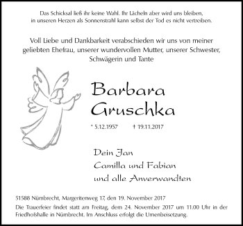 Anzeige von Barbara Gruschka von  Lokalanzeiger 