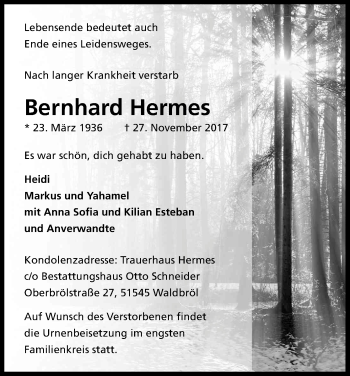 Anzeige von Bernhard Hermes von Kölner Stadt-Anzeiger / Kölnische Rundschau / Express