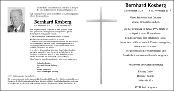 Anzeige von Bernhard Kosberg von Kölner Stadt-Anzeiger / Kölnische Rundschau / Express