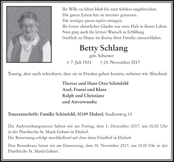Anzeige von Betty Schlang von  Werbepost 