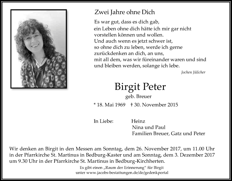  Traueranzeige für Birgit Peter vom 18.07.2023 aus Kölner Stadt-Anzeiger / Kölnische Rundschau / Express
