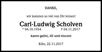 Anzeige von Carl-Ludwig Scholven von Kölner Stadt-Anzeiger / Kölnische Rundschau / Express