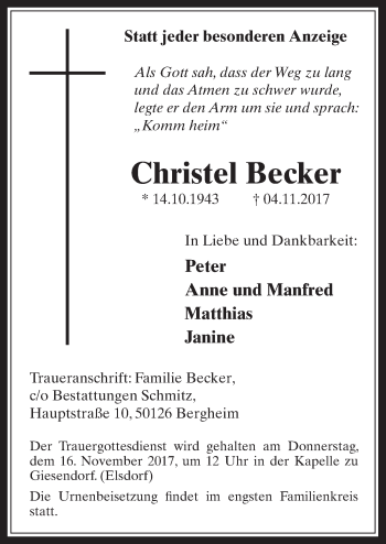 Anzeige von Christel Becker von  Werbepost 